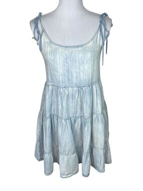 Rails Freya Tiered Dress Marbled Blue Denim Festival Concert Summer Dress Size S